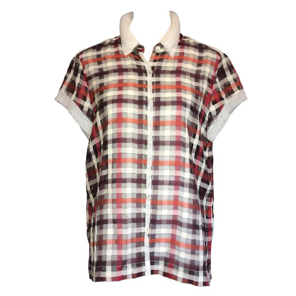 Foundrae Sheer Plaid Top - Size 8 - Picture 1 of 5